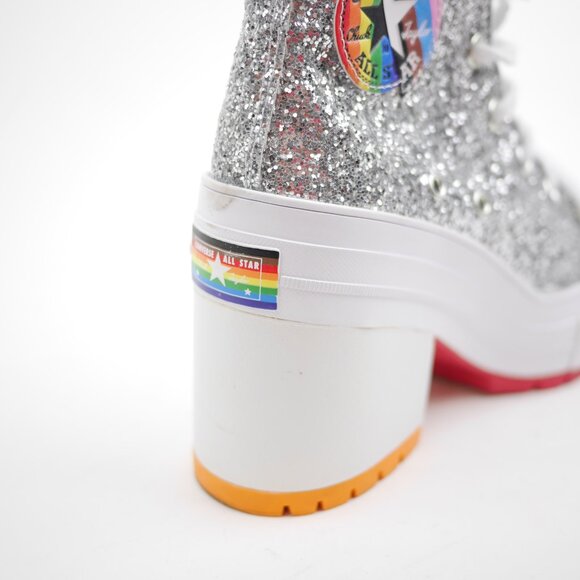 Converse All Star Women's 6 Silver Glitter Hi Top Sneakers Platform Shoes PRIDE - Picture 13 of 14